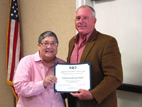 October 2014 meeting (L-R) Guest Speaker, Mick Gleason, First District Supervisor; Stephanie Lynch, Chairperson.